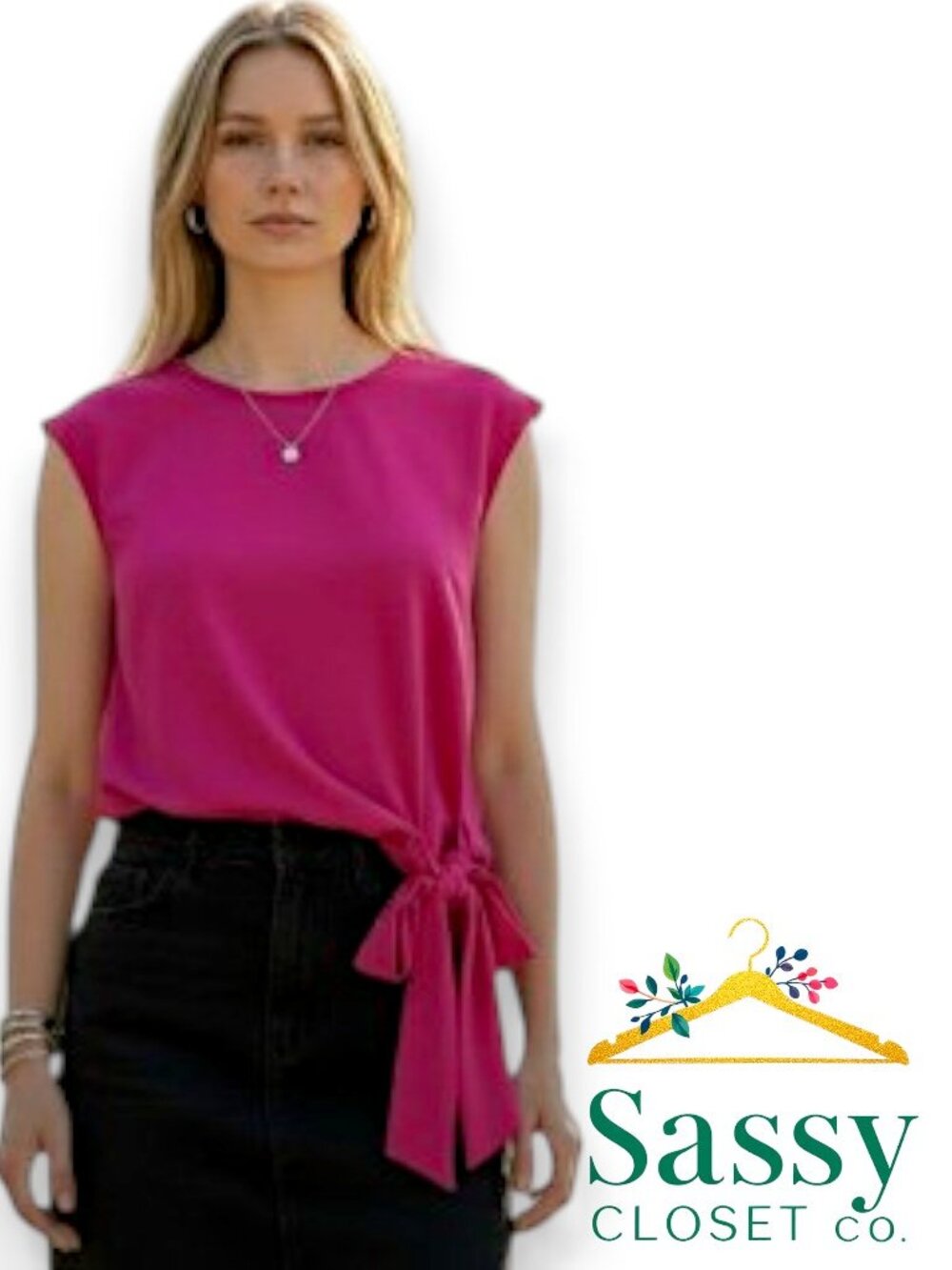 ✨ VINCE CAMUTO Fuchsia Ruched Tie Front Blouse XS Stretch Work 💖